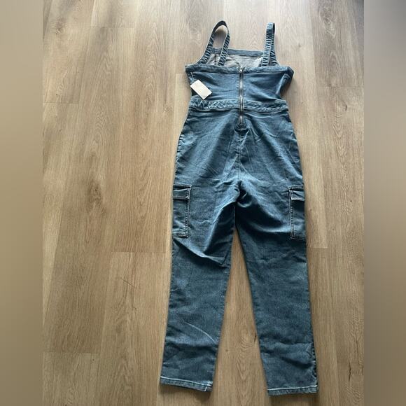 francescas kirsten blue denim tie front straight leg square neck jumpsuit small - Picture 4 of 8